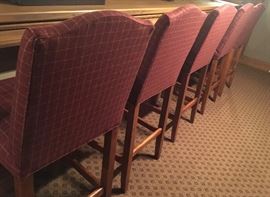 5 Counter Stools w/ Plaid Seats and Wood Frame