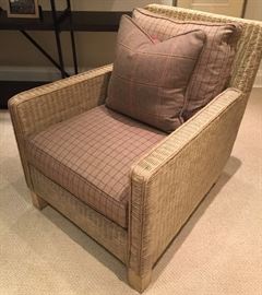 Rattan & Plaid Upholstered Cushions & Pillow, (28” x 34" x 34”)