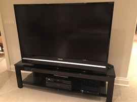 Contemporary Black Glass Top TV Stand, (65” x 19" x 18”)