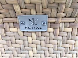 4 Kettal All Weather Wicker Arm Chairs w/Cushions, (27" x 29" x 33")
4 Kettal All Weather Wicker Square Ottomans, (21" x 21" x 17")