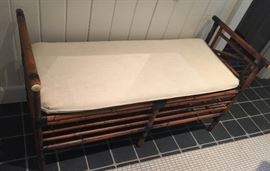 Bamboo Bench w/ Cream Cushion, (48” x 20" x 26”)