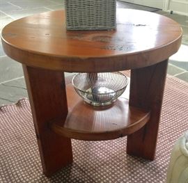 32” Round Wood Side Table with Shelf, 20" Ht.