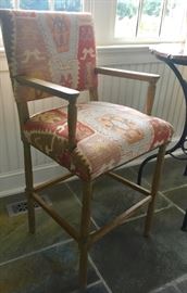 Pair of Southwestern Kilim Fabric Bar Stools (23” x 24" x47”)