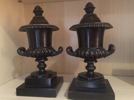 Pair of Small Metal Urns (5" x 5" x 9")