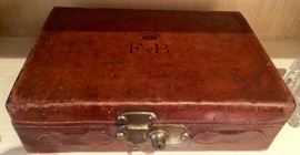 Antique Leather Box w/ "F v B" Initials & Crown on Cover (13" x 9" x 4")