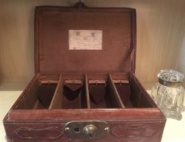 Antique Leather Box w/ "F v B" Initials & Crown on Cover (13" x 9" x 4")