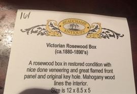 Victorian Rosewood Box c.1880-1890s. Mahogany wood lines the Interior (12" x 9" x 5")