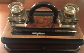 Antique Ink Well (11" x 6" x 6") Antique Tortoise Shell Writing Pen