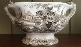 Antique Brown & White China Tureen