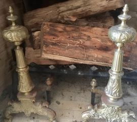 Antique Pair of Brass Andirons