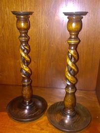Pair of 13" Twisted Wood Candlesticks