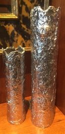 Pair of Handmade Silver Textured Vases