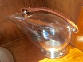 Glass Wine Decanter w/Leather Handle