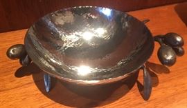 Hammered Metal Bowl w/Olives & Leaves
