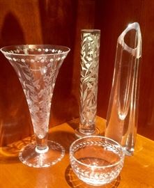 3 Crystal Vases & 1 Crystal Bowl