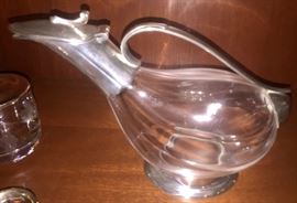 Glass Wine Decanter w/ Sterling Silver Pour Spout & Details