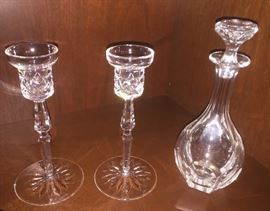 Pair of Waterford Candlestick Holders Waterford Crystal Salad Dressing Oil Vinegar Cruet Decanter w/ Stopper