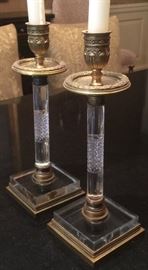 4 Antique Candleholders of Crystal and Brass Details
