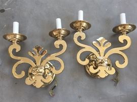 Pair of Brass Scroll Sconces
