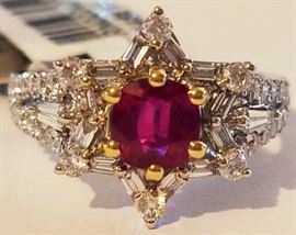 RARE unheated 1CT Ruby & 1CT diamond 18K ring