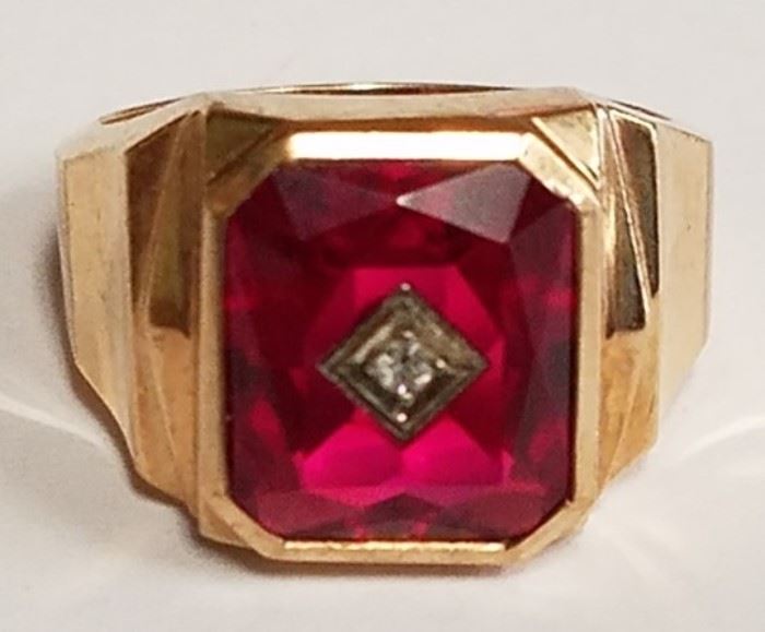 10K Ruby & diamond ring