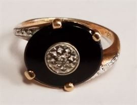 10K Onyx & diamond ring