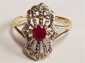 10K Ruby & diamond ring