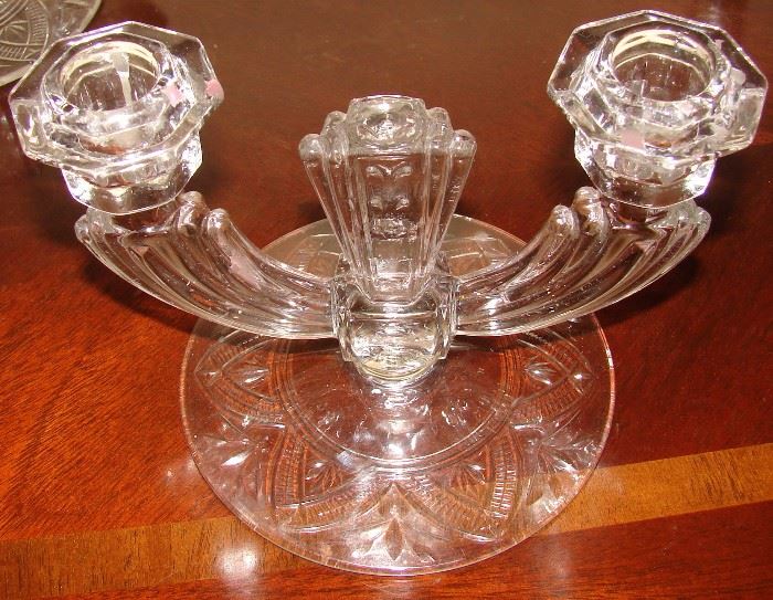 Etched crystal 2 arm candlestick holder (set of two)