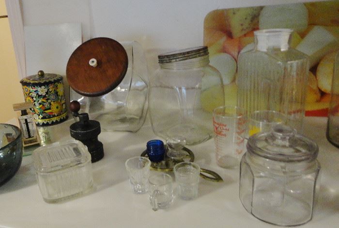 Selection of vintage kitchen glassware.