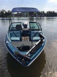 Exceptionally clean and great running Ebbtide Fish and Ski. We have enjoyed it for two seasons and recently purchased something bigger. Includes trailer, boat has trolling motor, 90 HP 1984 Evinrude outboard, 4 new seats and Bimini Top. Cash only, must meet in person
