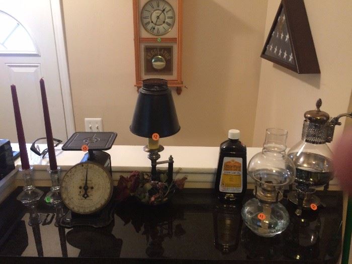 Candles, Vintage kitchen scare, small lamp, oil lamps