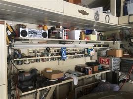 Bench grinder, boom box, hand tools, chargers, misc. hardware, antique tools and folk art - bric - a- brac & more!