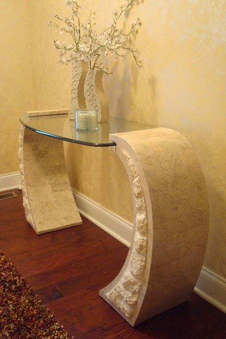 One of four glass top tables.