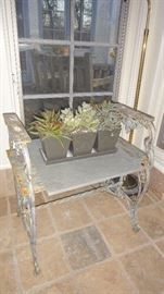 Metal bench/table, faux succulents 