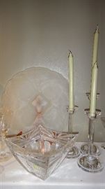 Crystal candlesticks, serving plate, dishes