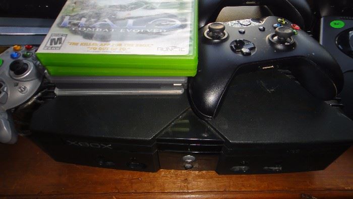 X Box Unit, with controllers & games 