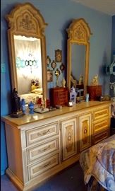 Vintage French Country Dresser with His & Her Mirrors