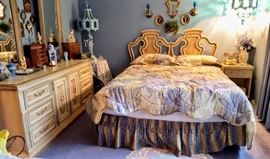 Vintage French Country Queen Headboard (Mattress Included, Clean) & Dresser with Mirrors