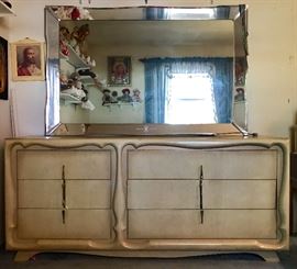 Unique RARE Vintage Hollywood Regency Dresser with Beveled Mirror