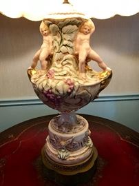 Huge Vintage Italian Art Ceramic Cherubs Table Lamp