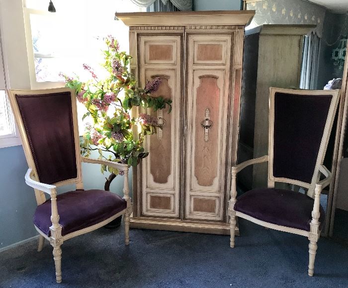Gorgeous High Back Hollywood Regency Purple Velvet Arm Chairs