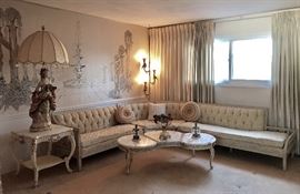 Gorgeous Vintage Hollywood Regency - French Provincial Three Piece Sectional Sofa