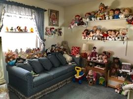 Sleeper Sofa & Large Collection of Dolls / Stuffed Animals