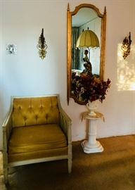 Vintage Hollywood Regency Gold Upholstered Arm Chair, Vintage Mirror (3/4 Length) & More