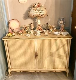 Vintage TV Cabinet (No TV), Capodimonte Ceramic Lace Shade Lamp & More