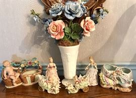 Ceramic Figurines & Milk Glass Vase