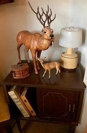 Leather Deer Figure, End Table, Electric Lantern & More