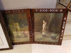 Beautiful vintage wood frame asian pictures