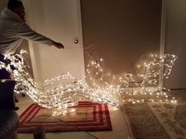 Great outdoor Christmas lighted santa claus sled and reindeer