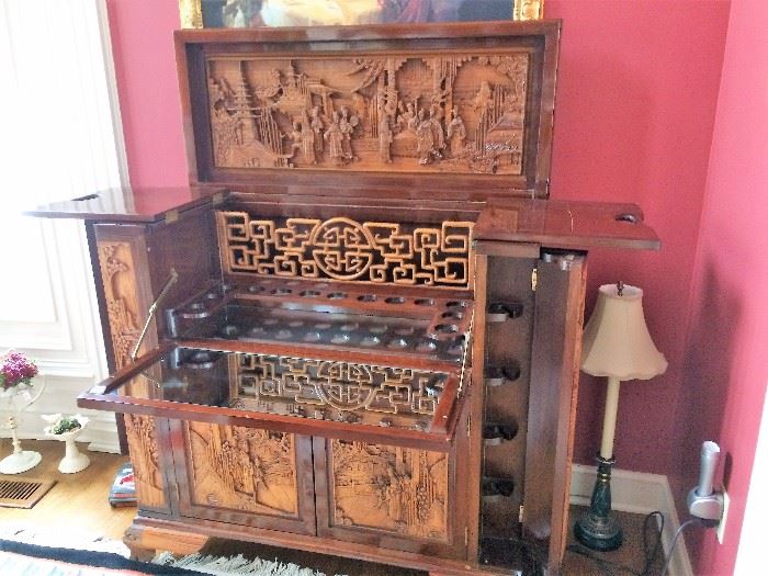 antique teak wood bar cabinet  